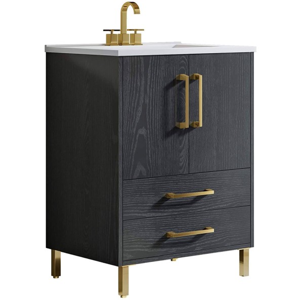 Phiestina 24 inch Black Bathroom Vanity Cabinet with Ceramic Sink Combo, Single Black Sink Vanity Bathroom Cabinet