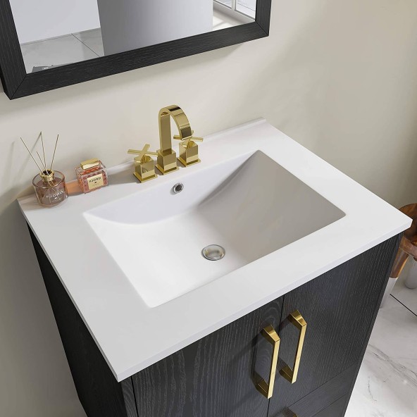 Phiestina 24 inch Black Bathroom Vanity Cabinet with Ceramic Sink Combo, Single Black Sink Vanity Bathroom Cabinet
