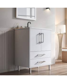 Phiestina White 24 inch Bathroom Vanity Cabinet with Ceramic Sink Combo, Single White Sink Vanity Bathroom Cabinet