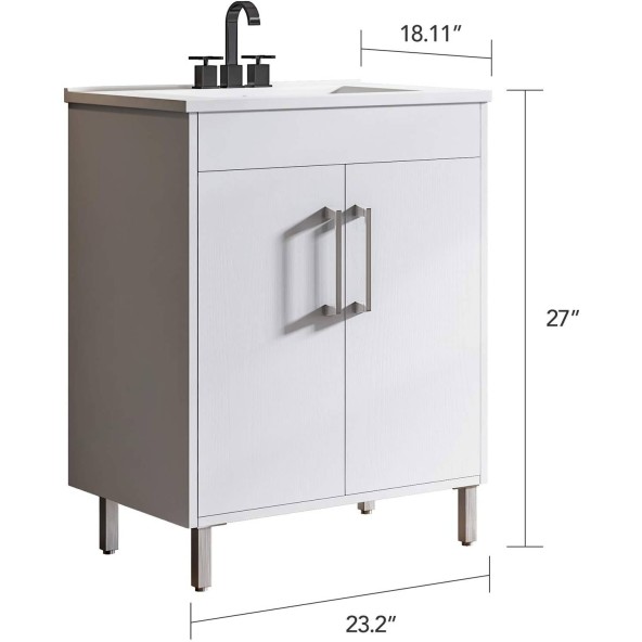 Modern Single Bathroom Vanity with Sink, 2 Doors White Bathroom Storage Cabinet with Single Hole Undermount Ceramic Sink Combo