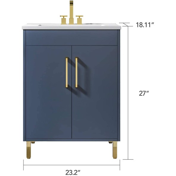 Phiestina 24 Inch Navy Blue Bathroom Vanity Cabinets with Ceramics Sink Combo, Dark Blue Sink Vanity Bathroom Cabinets