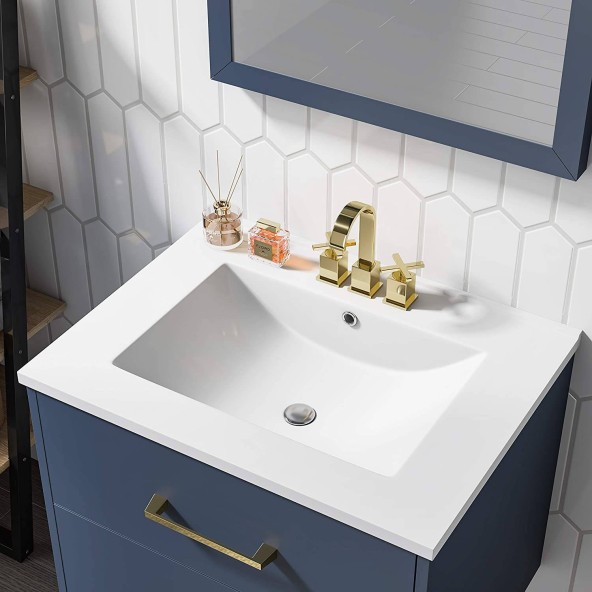 24" Wall Mounted Bathroom Vanity and Sink Combo, Blue Floating Bathroom Vanity with White Ceramic Sink
