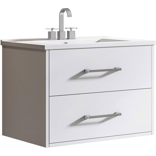 24" Wall Mounted Bathroom Vanity and Sink Combo,Grey Floating Bathroom Vanity with White Ceramic Sink 