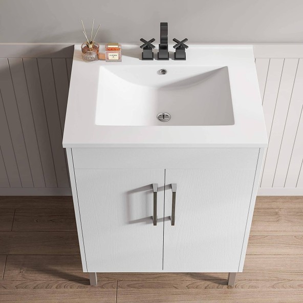 Modern Single Bathroom Vanity with Sink, 2 Doors White Bathroom Storage Cabinet with Single Hole Undermount Ceramic Sink Combo