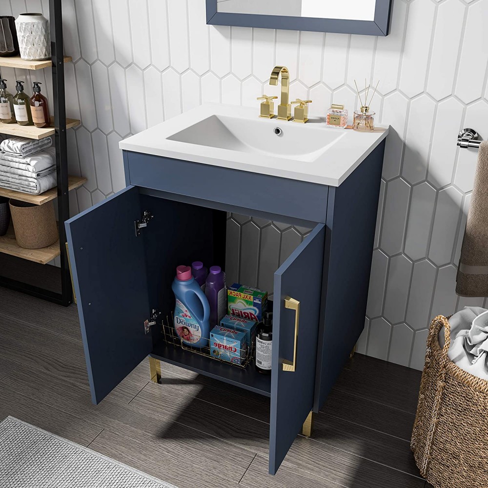 24 inch Small Narrow Bathroom Vanity Navy Blue with Storage  (23.5Wx18.15Dx35H) CCL208NB24