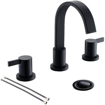 Matte Black Waterfall Widespread 8 Inch 3 Holes 2 Handles Bathroom Faucet With Copper Drain And Valve 