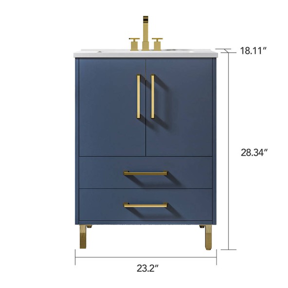 Phiestina 24 inch Navy Blue Bathroom Vanity Cabinet with Ceramic Sink Combo, Single Dark Blue Sink Vanity Bathroom Cabinet