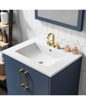 24 inch Single Blue Bathroom Vanity with Ceramic Sink Combo,2 Doors and 2 Drawers Bathroom Storage Cabinet Set