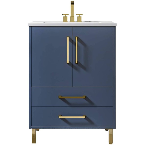Phiestina 24 inch Navy Blue Bathroom Vanity Cabinet with Ceramic Sink Combo, Single Dark Blue Sink Vanity Bathroom Cabinet