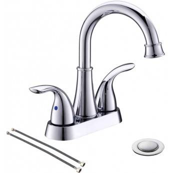 Modern Polished Chrome Bathroom Faucet 4 Inch Centerset Bathroom Faucet With Swing Spout and Hoses