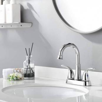 Modern Polished Chrome Bathroom Faucet 4 Inch Centerset Bathroom Faucet With Swing Spout and Hoses