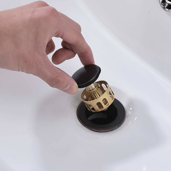 Oil Rubbed Bronze Pop Up Bathroom Sink Drain Assembly With Detachable Basket Stopper For Lavatory Bathroom Sink Vessel Sink