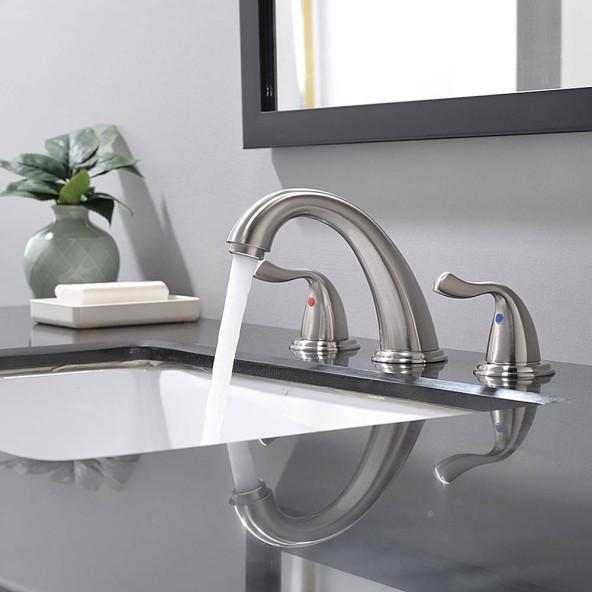 8 Inch 2 Handle 3 Hole Satin Widespread Bathroom Faucet Brushed Nickel Polished Bathroom Vessel Sink Faucet Without Drain
