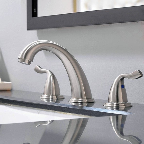 8 Inch 2 Handle 3 Hole Widespread Brushed Nickel Bathroom Faucet Brushed Nickel Bathroom Faucet With Pop Up Drain