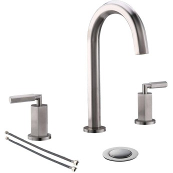 2 Handle 3 Hole Modern Deck Mount Widespread Bathroom Faucet Brushed Nickel, Bathroom Sink Faucets With Stainless Steel Pop Up Drain