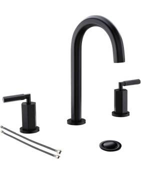 2 Handle 3 Hole Modern Matte Black Widespread Bathroom Faucet, Bathroom Sink Faucets With Stainless Steel Pop Up Drain