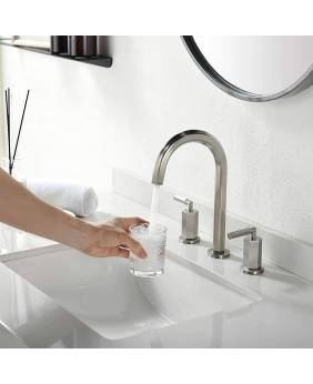 2 Handle 3 Hole Modern Deck Mount Widespread Bathroom Faucet Brushed Nickel, Bathroom Sink Faucets With Stainless Steel Pop Up Drain