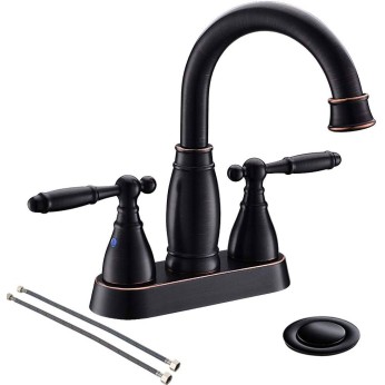 Oil Rubbed Bronze Bathroom Faucet, RV/Utility Centerset Faucet with Rotatable 360 Degree Swivel Spout, Fit for 2-3 Hole with Pop Up Drain and Water Supply Line