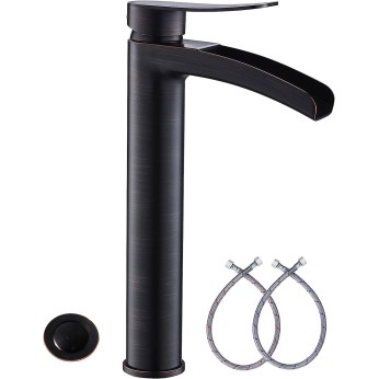 Waterfall Single Handle Oil Rubbed Bronze Bathroom Faucet for Vessel Sink,Vessel Faucet with Metal Pop Up Drain & Water Supply Lines