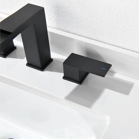 Matte Black 2 Handles Waterfall Bathroom Faucet for 3 Holes Sink with Pop Up Drain Assembly & Water Supply Lines