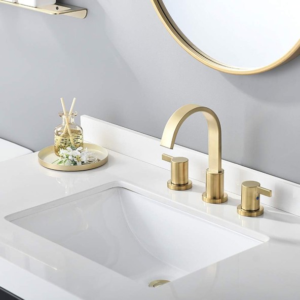 8 Inch 2 Handle Waterfall Widespread Brushed Gold Bathroom Sink Faucet with Metal Pop-Up Drain 