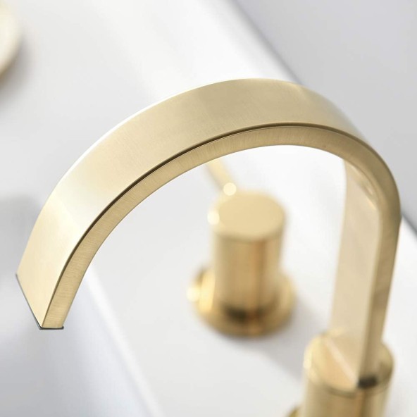 8 Inch 2 Handle Waterfall Widespread Brushed Gold Bathroom Sink Faucet with Metal Pop-Up Drain 