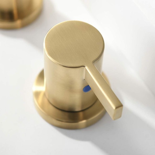 8 Inch 2 Handle Waterfall Widespread Brushed Gold Bathroom Sink Faucet with Metal Pop-Up Drain 