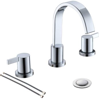Chrome 8 inch 2 Handle Waterfall Widespread Bathroom Sink Faucet with Metal Pop-Up Drain