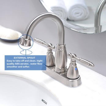 2 Handle Brushed Nickel Bathroom Faucet 4 Inch Centerset Bathroom Faucet With Pop Up Drain And Water Supply Lines