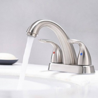 Modern Brushed Nickel Bathroom Faucet 4 Inch Centerset Bathroom Faucet With Pop Up Drain And Water Supply Lines
