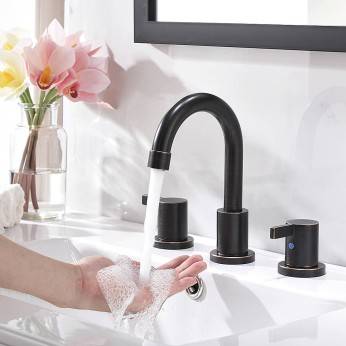 3 Hole 2 Handle 8 Inch Bathroom Faucet Oil Rubbed Bronze Widespread Bathroom Sink Faucet With Valves And Pop Up Drain