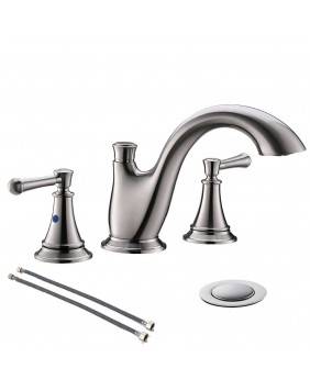 2 Handle 3 Hole 8 Inch Widespread Bathroom Vessel Sink Faucet Brushed Nickel Vanity Faucets With Drain And Water Supply Hoses