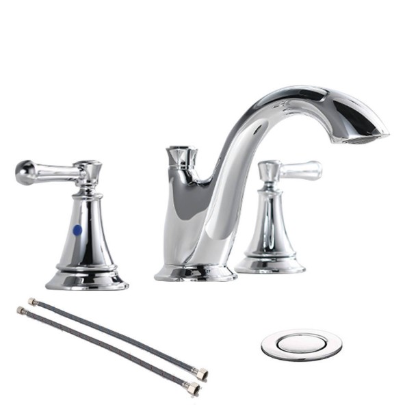 8 Inch 2 Handle 3 Hole Modern Chrome Widespread Bathroom Vessel Sink Faucets,Vanity Faucets With Drain And Water Supply Hoses