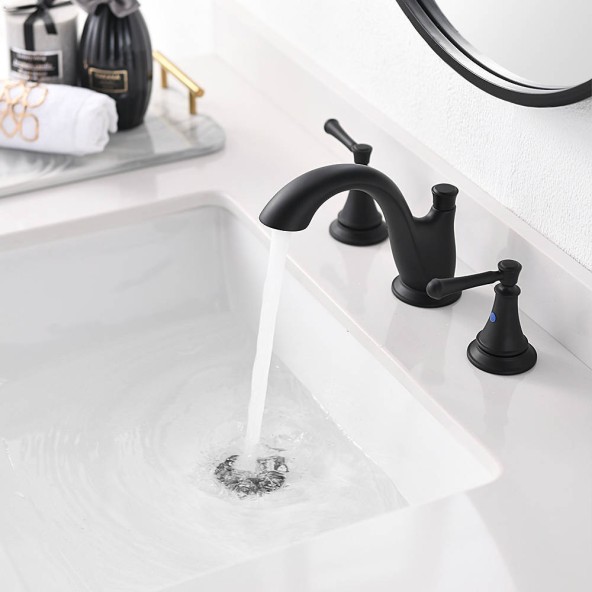8 Inch 3 Hole Matte Black Widespread Bathroom Vessel Sink Faucet,Bathroom Vanity Faucet With Pop Up Drain And Water Supply Lines
