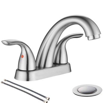 Modern Brushed Nickel Bathroom Faucet 4 Inch Centerset Bathroom Faucet With Pop Up Drain And Water Supply Lines