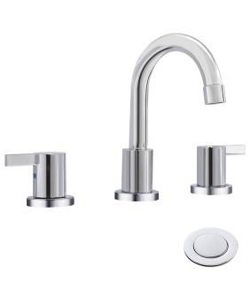 2 Handle 8 Inch 3 Hole Chrome Bathroom Faucet Widespread Bathroom Faucet With Pop Up Drain And Watter Supply Lines
