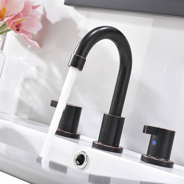 3 Hole 2 Handle 8 Inch Bathroom Faucet Oil Rubbed Bronze Widespread Bathroom Sink Faucet With Valves And Pop Up Drain
