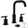 Matte Black Widespread 8 Inch 3 Holes 2 Handles Bathroom Sink Faucet With Full-Copper Pop Up Drain And Valve