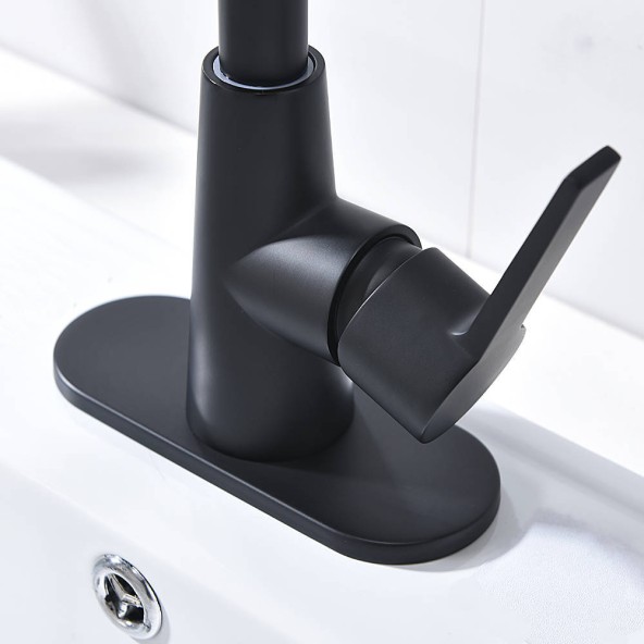 Matte Black Single Handle Bathroom Faucet With Water Supply Hoses,Single Hole Bathroom Faucet With 360° Rotation Spout
