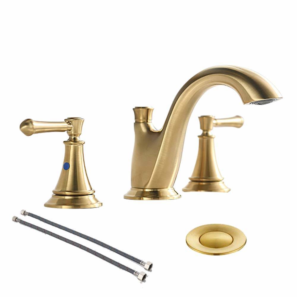 Brushed Gold Lead- Free 8 Inch 2 Handles 3 Hole Widespread Bathroom