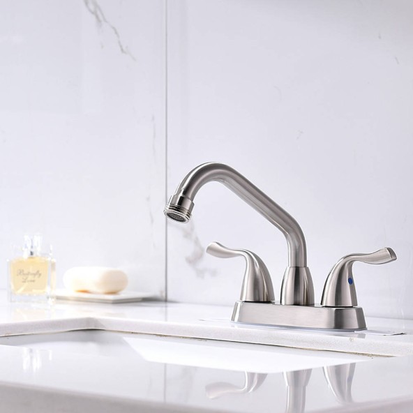 Modern Polished Nickel Bathroom Faucet 4 Inch Centerest Bathroom Faucet With Drain,Swing Spout and Suply Hoses