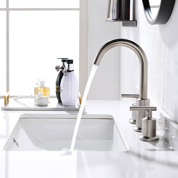 2 Handles 8 Inch Widespread BathroomFaucets, Brushed Nickel Bathroom Sink Faucet with Valve And Metal Pop-Up Drain