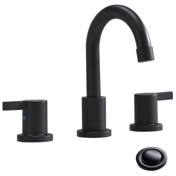3 Hole 2 Handle Modern Matte Black Bathroom Faucet Widespread Bathroom Vanity Faucets With Valve And Pop-Up Drain