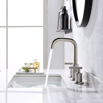 Lead-Free 8 Inch 3 Pieces 2 Handles Widespread Bathroom Sink Faucet With Nickel Pop Up Drain And Valve
