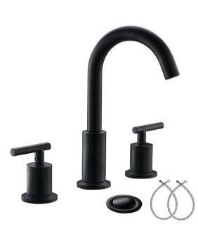 2 Handles 8 Inch Widespread BathroomFaucets, Matte Black Bathroom Sink Faucet with Valve And Metal Pop-Up Drain