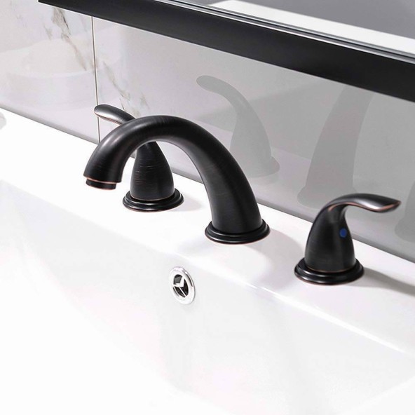 8 Inch 2 Handle 3 Hole Oil Rubbed Bronze Bathroom Faucet Widespread Oil Rubbed Bronze Faucet With Pop Up Drain and Supply Lines