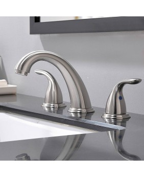 2 Handle 3 Hole 8 Inch Widespread Bathroom Faucet Brushed Nickel Bathroom Faucet With Pop Up Drain And Supply Lines