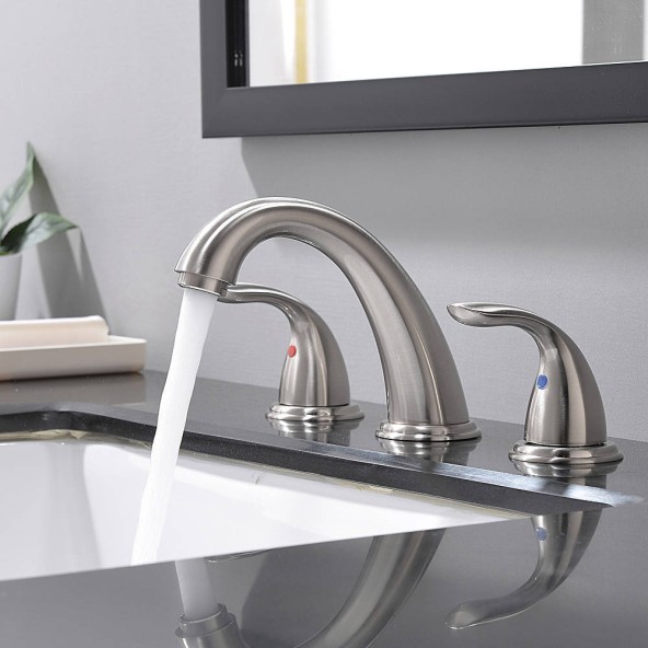 2 Handle 3 Hole 8 Inch Widespread Bathroom Faucet Brushed Nickel Bathroom Faucet With Pop Up Drain And Supply Lines