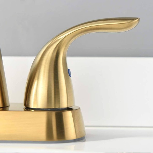 Brushed Gold 4 Inch 2 Handle Centerset Stainless Steel Bathroom Faucet by phiestina, Bathroom Faucet with Copper Pop Up Drain and Water Supply Lines