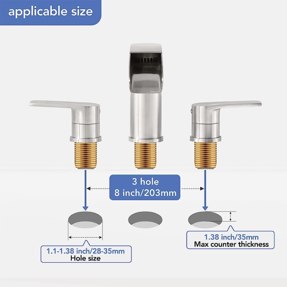 Waterfall Brushed Nickel Bathroom Faucet, 3 Hole Widespread Vanity/Utility Sink Faucet, with Pop Up Drain and Water Supply Line